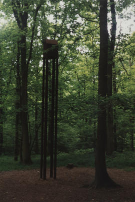 Photograph of sculpture House with trees in foreground and background